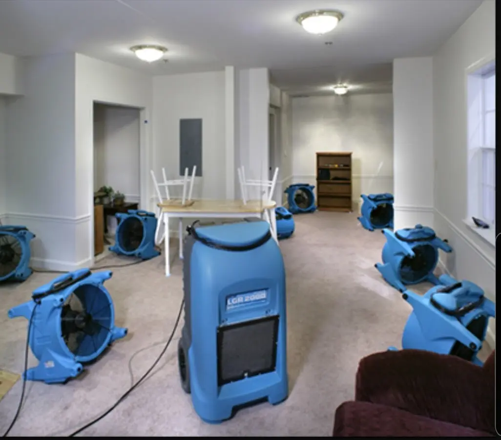 Air movers and dehumidifier setup for Water Damage Restoration in Bothell East